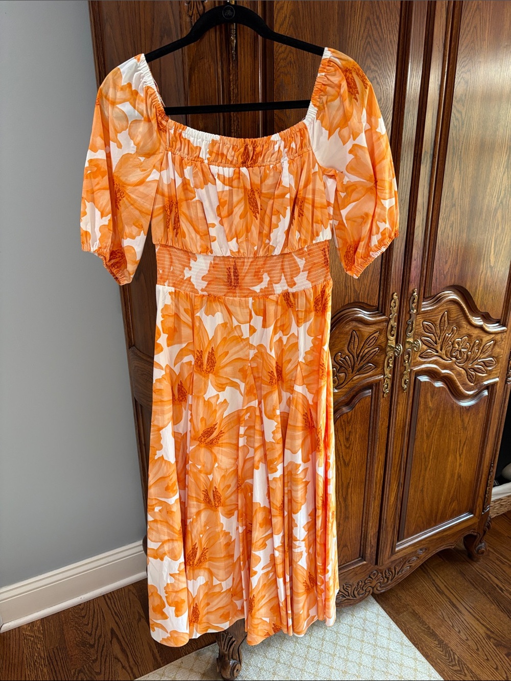 INC International Concepts Orange & White Floral Midi Dress